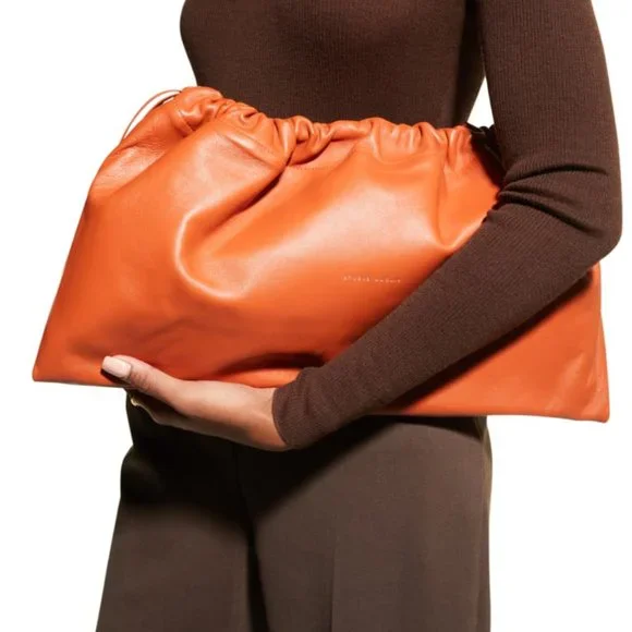 STUDIO AMELIA Maxi Drawstring Ruched Lambskin Clutch Bag
